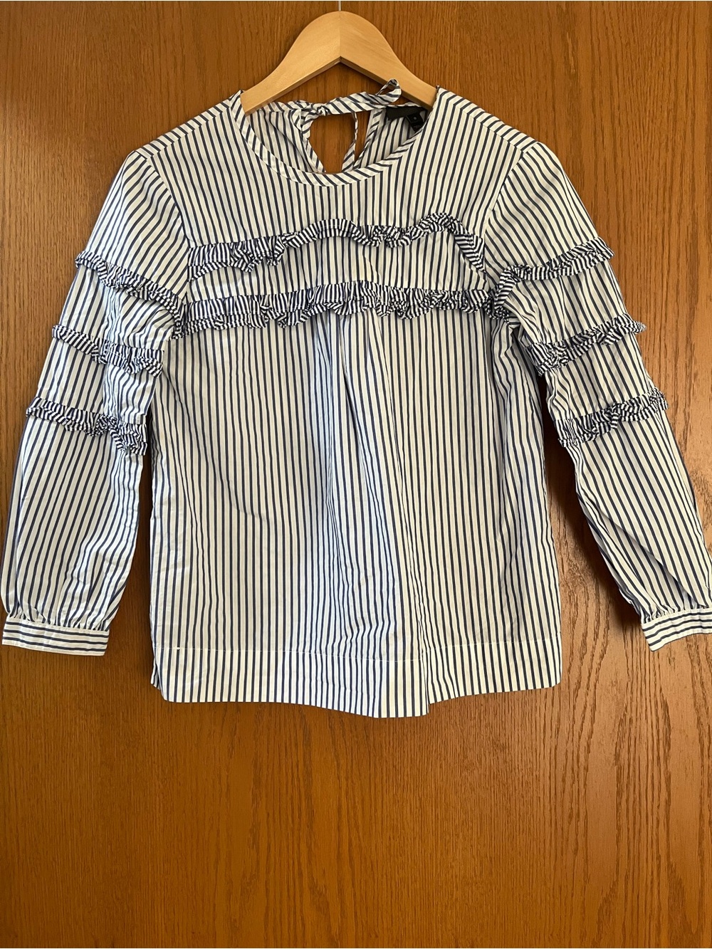 J. Crew Striped Ruffle Blouse with Tie Size 0